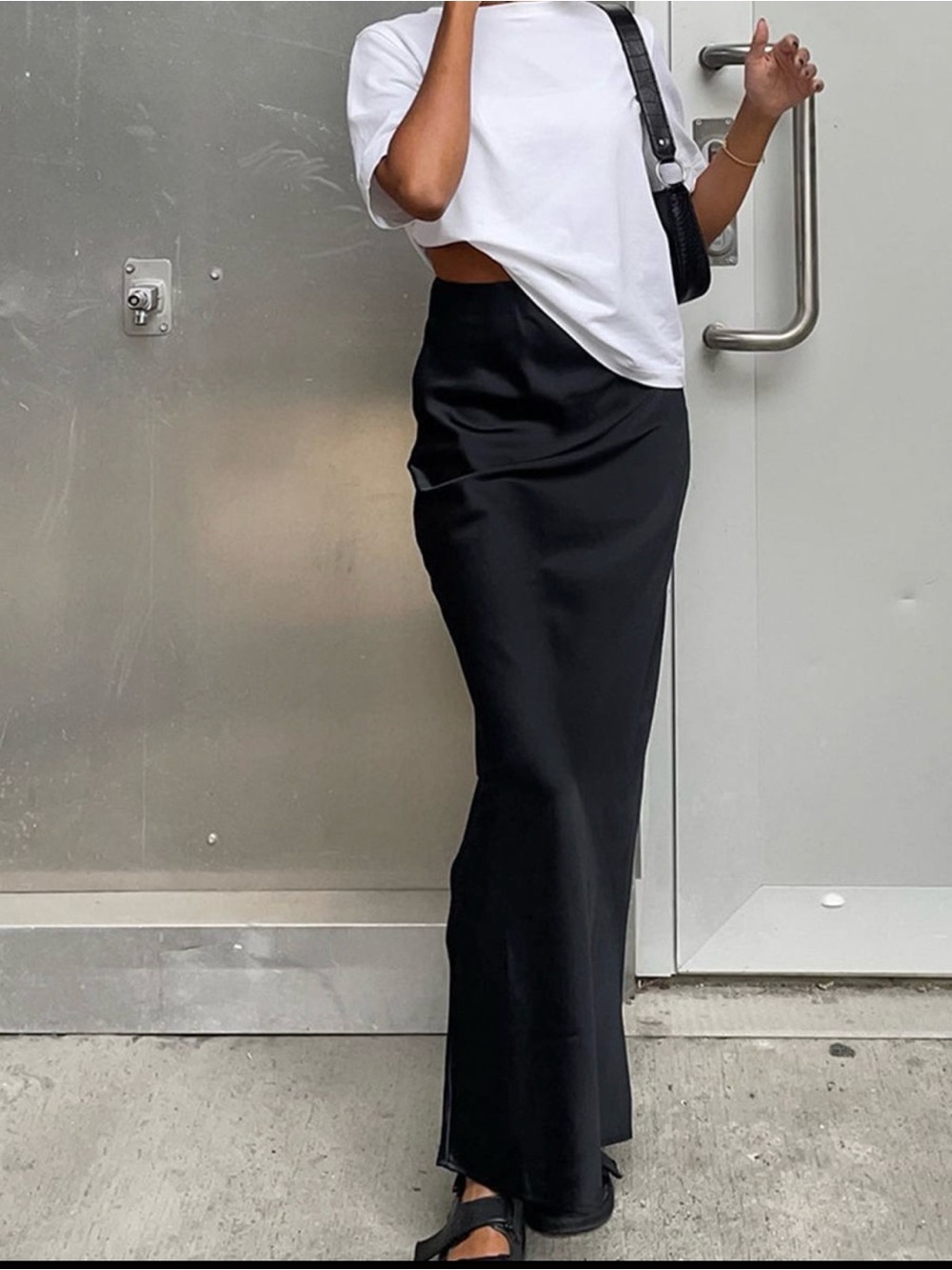 Black Satin Maxi Skirt - Women's Pencil Silhouette - NWOT